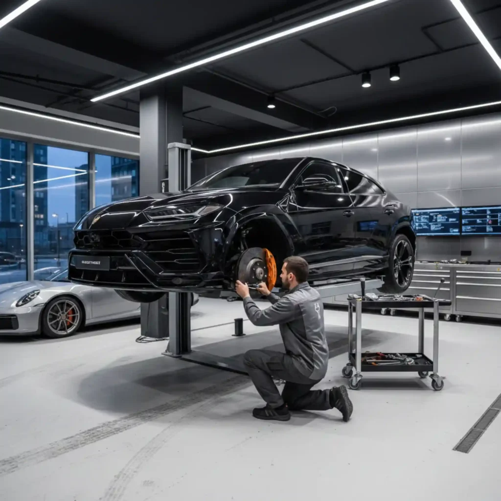 Brake Works-black Lamborghini Car-Station One Autos-Services-Dubai