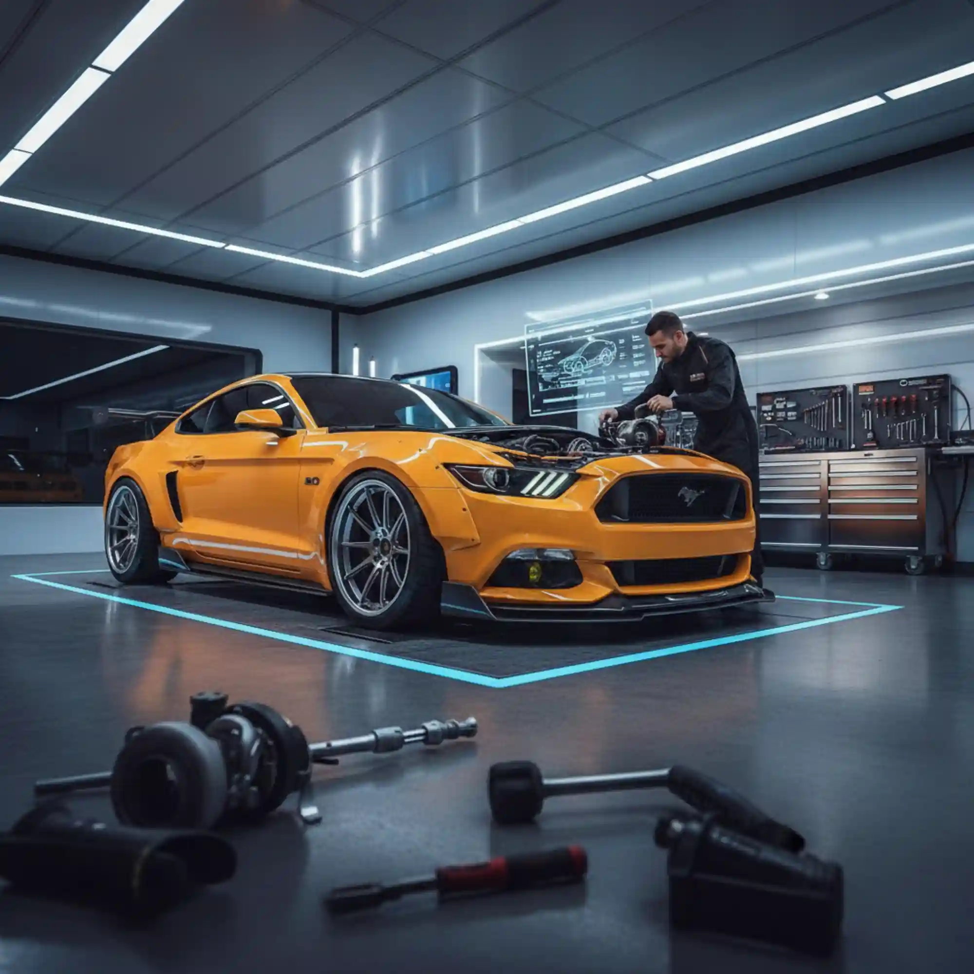 Car Modification-yellowish-orange Ford Mustang GT Car-Station One Autos-Services-Dubai