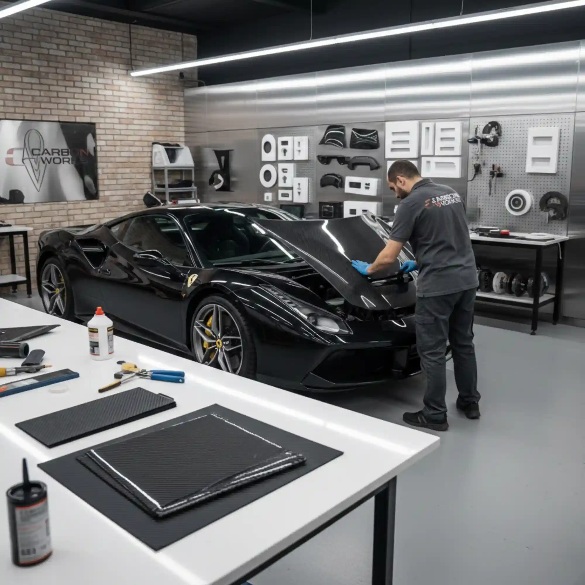 Carbon Fiber Works-black Ferrari 488 Car-Station One Autos-Services-Dubai
