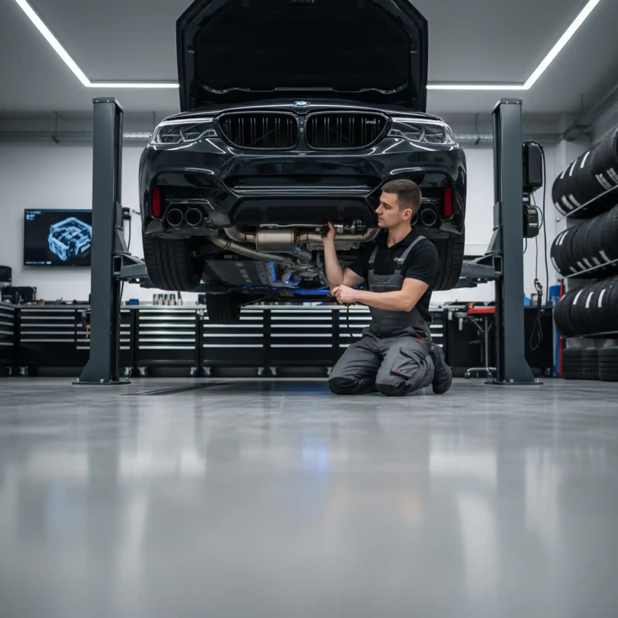 Exhaust Works-black BMW M5 Car-Station One Autos-Services-Dubai