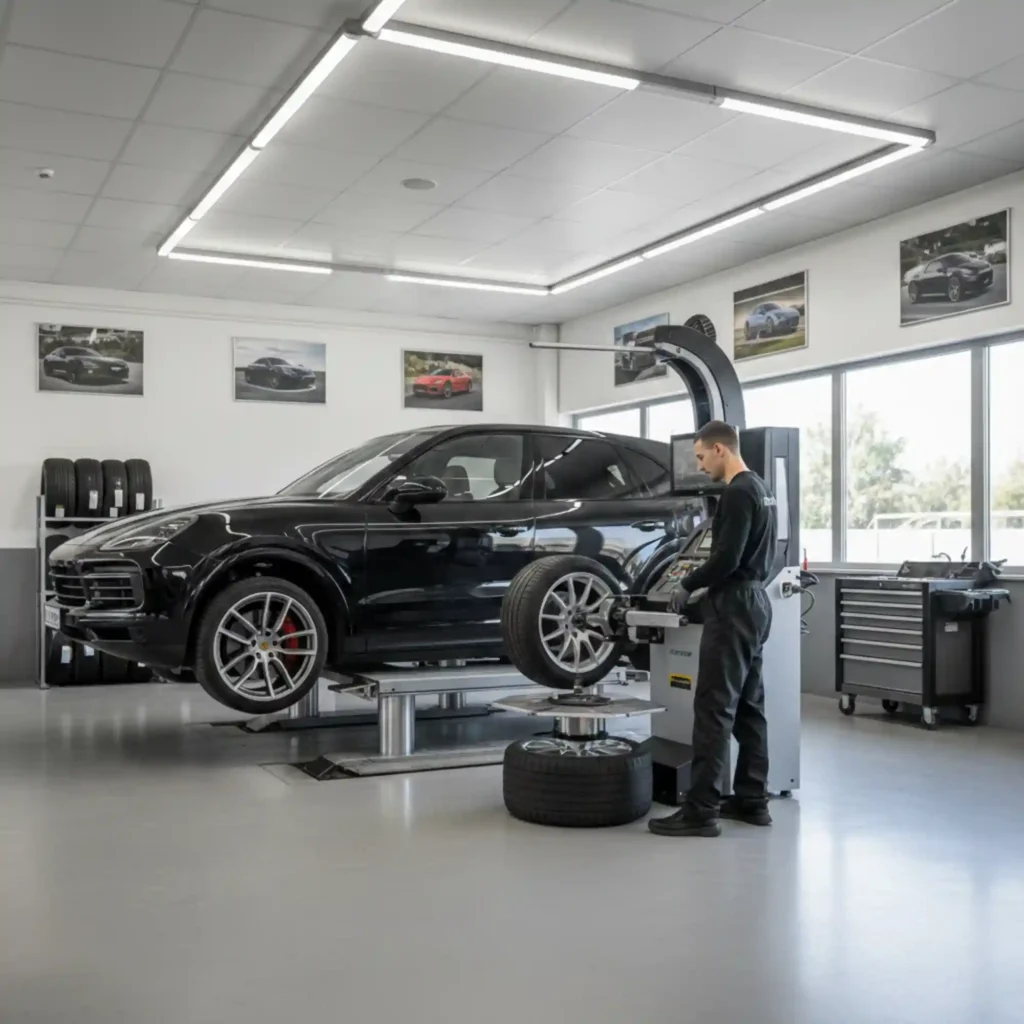 Tyre Works-black Porsche Cayenne Car-Station One Autos-Services-Dubai
