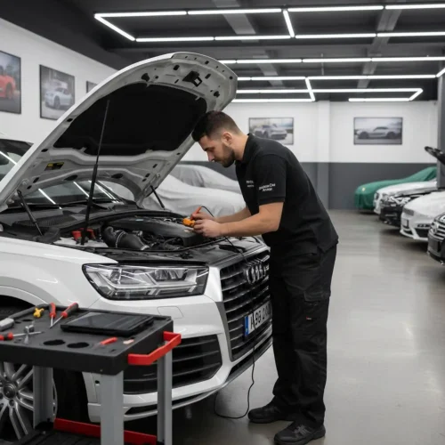 Electrical Works-white Audi Q7 Car-Station One Autos-Services-Dubai