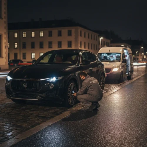 Roadside Assistance-black Maserati Levante Car-Station One Autos-Services-Dubai