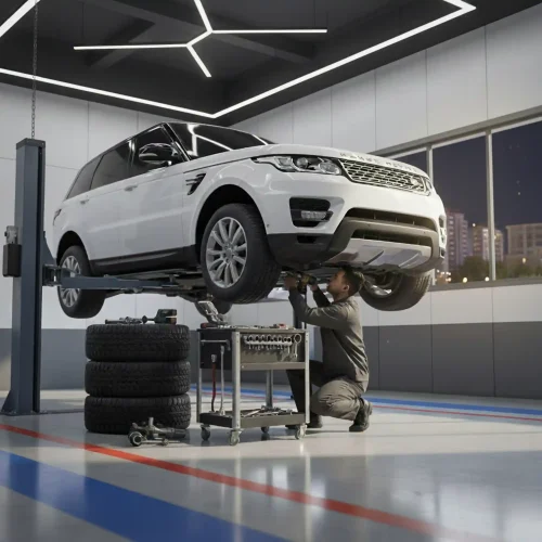 Suspension Works-white Range Rover Car-Station One Autos-Services-Dubai